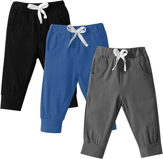 DREAM BUS Pack of 3 Toddler Jogger Pants with Pocket Toddler Boy Sweatpants Baby Boy Pants Infant Newborn Leggings
