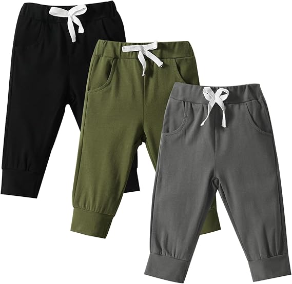 DREAM BUS Pack of 3 Toddler Jogger Pants with Pocket Toddler Boy Sweatpants Baby Boy Pants Infant Newborn Leggings

